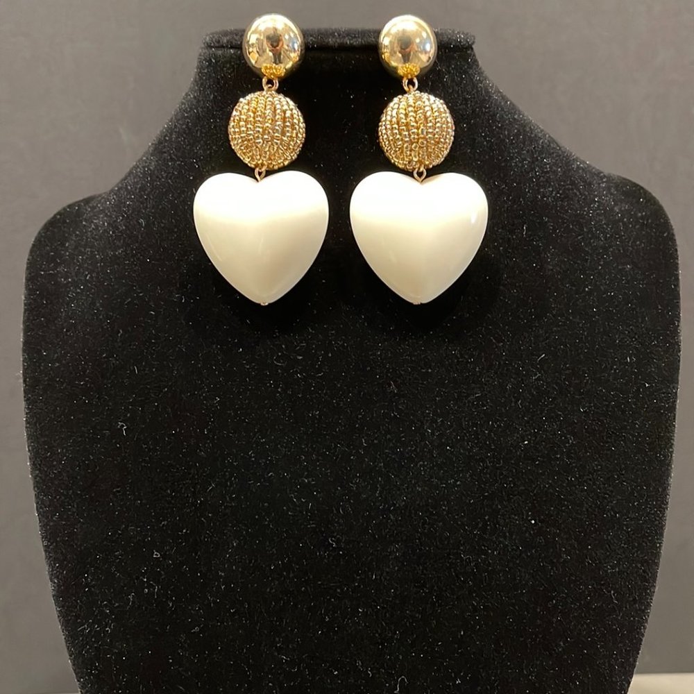 Gold & White Heart Earrings